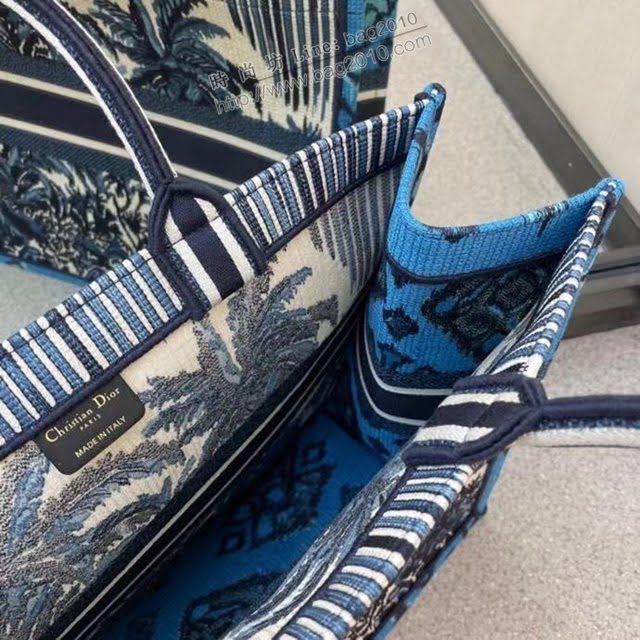 Dior女包 迪奧Book Tote藍色椰樹托特包 Dior刺繡購物袋  dfk1708